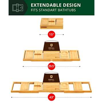 ROYAL CRAFT WOOD Premium Foldable Bathtub Tray - Wood Bath Tray for Tub, Bamboo Bathtub Shelf, Expandable Bath Table Tray, Luxury Bathtub & Bathroom Accessories for New Home & Unique Gift for Women