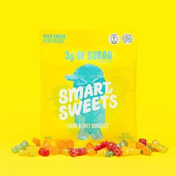 SmartSweets Sour Blast Buddies, Low Sugar Gummy Candy (3g), Low Calorie (130), Gluten-Free -1.8oz (Pack of 12) Packaging may vary