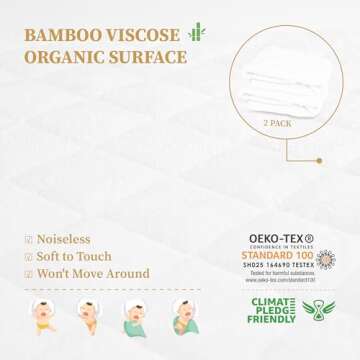 Safe and Sound 2 Pack Bamboo Viscose Crib Mattress Protector, Waterproof Quilted Crib Mattress Pads, Soft Breathable Bamboo Viscose Rayon Baby Mattress Cover (28x52 Inches, Bamboo Viscose)