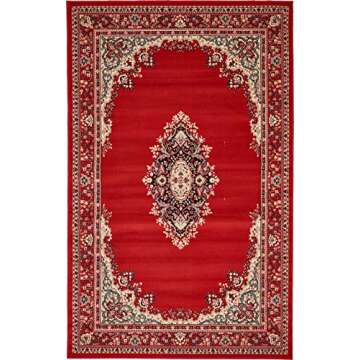 Unique Loom Reza Collection Traditional Persian Style Area Rug, 5 x 8 ft, Red/Ivory