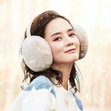 LCXSHYE Winter Ear muffs Faux Fur Warm Earmuffs Cute Foldable Outdoor Ear Warmers For Women Girls (Light Khaki)