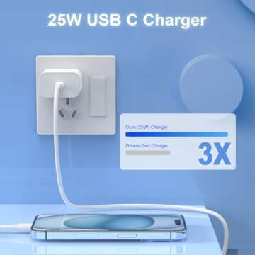 Fast Charging USB C Wall Charger with 6ft Type C Cable for All Devices