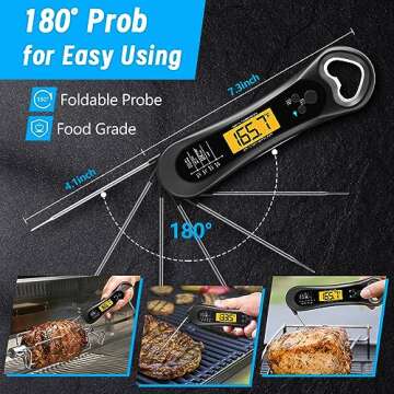 Meat Thermometer Digital, Instant Read Meat Thermometer for Grill and Cooking, with Bottle Opener, Backlight & Calibration Food Thermometer, Kitchen Gadgets for BBQ, Turkey, Candy, Liquids