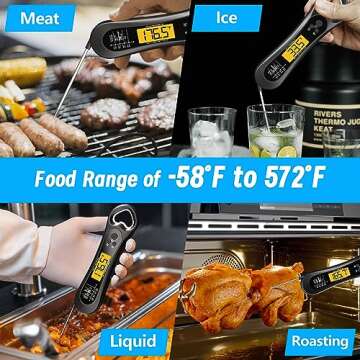 Meat Thermometer Digital, Instant Read Meat Thermometer for Grill and Cooking, with Bottle Opener, Backlight & Calibration Food Thermometer, Kitchen Gadgets for BBQ, Turkey, Candy, Liquids