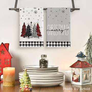 Artoid Mode Black White Buffalo Plaid Snowman Xmas Trees Christmas Kitchen Towels Dish Towels, 18x26 Inch Daily Winter Decoration Hand Towels Set of 4