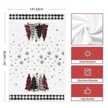 Artoid Mode Black White Buffalo Plaid Snowman Xmas Trees Christmas Kitchen Towels Dish Towels, 18x26 Inch Daily Winter Decoration Hand Towels Set of 4