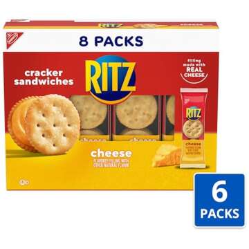 RITZ Cheese Sandwich Crackers, School Snacks, 48 Snack Packs (6 Boxes, 8 Crackers Per Pack)