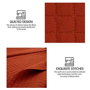 SunStyle Home Quilt Set King Rust Lightweight Bedspread Soft Reversible Coverlet for All Season 3pcs Burnt Orange Square Quilted Quilted Bedding Sets (1 Quilt 2 Pillow Shams)(106"x96")