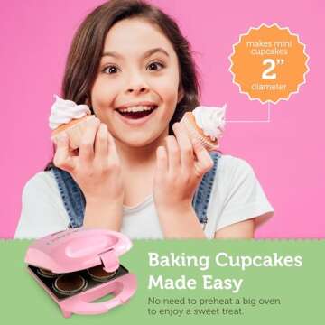 Babycakes Mini Cupcake Maker by Select Brands - Cupcake Iron for Birthdays, Parties & More - Features Non-Stick Coating - Cupcake Machine for Kitchen Appliances - 4 Mini Cupcakes