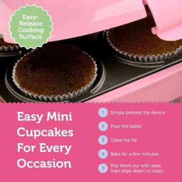 Babycakes Mini Cupcake Maker by Select Brands - Cupcake Iron for Birthdays, Parties & More - Features Non-Stick Coating - Cupcake Machine for Kitchen Appliances - 4 Mini Cupcakes