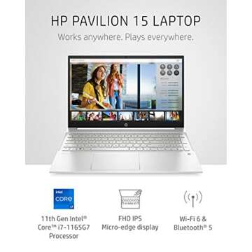 HP Pavilion 15 Laptop, 11th Gen Intel Core i7-1165G7 Processor, 16 GB RAM, 512 GB SSD Storage, Full HD IPS micro-edge Display, Windows 10 Pro, Compact Design, Long Battery Life (15-eg0021nr, 2020)