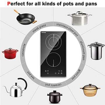 Karinear 2 Burner Electric Cooktop 12 Inch, Drop-in Electric Radiant Cooktop 220v - 240v with Child Safety Lock, Timer, Residual Heat Indicator, 3200W, Hard Wired, No Plug Electric Stove Top