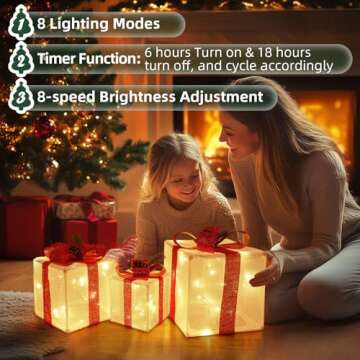 TOAOB Christmas Lighted Gift Boxes: Set of 3 Light Up Presents Christmas Decoration for Indoor Xmas Tree Outdoor Yard Holiday, Battery Operated Gift Boxes with Pre-lit 50 Warm White Lights