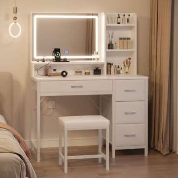 Rolanstar Makeup Vanity Desk with Mirror & Lights - Stylish Bedroom Set