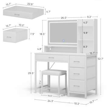 Chic Rolanstar Vanity Desk Set with Lights and Stool