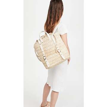 L*Space Summer Days Backpack for Women, Large Straw Travel Bag, Lined Backpack and Adjustable Back Straps, Made of 100% Corn Husk, Tan, One Size