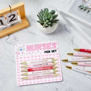 Henoyso 10 Pcs Nurses Pen Set, Nurse Gifts for Women Cute Funny Appreciation Nursing Pens for Nurses Week Thank Women Assistants Nursing Students and Workers Staff Office School Supplies