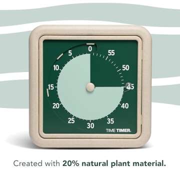 Time Timer® Retro 8 inch Eco Edition Visual Timer - 60 Minute Desk Countdown Clock Made with at Least 20% Natural Plant Material- Green Land