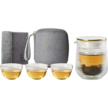 WONDER NEST Glass Tea Set - Travel Teapot set with Tea Cups Tea Towel, Chinese GongFu Tea Set for Loose Leaf Tea, All in One Portable Case for Travel Camping Picnic Home Office or Gifting