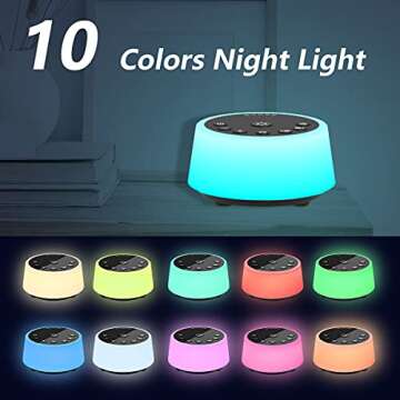 Color Noise Sound Machines with 10 Colors Night Light 25 Soothing Sounds and Sleep White Noise Machine 32 Volume Levels 5 Timers Adjustable Brightness Memory Function for Adults Kids Baby