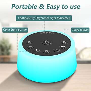 Color Noise Sound Machines with 10 Colors Night Light 25 Soothing Sounds and Sleep White Noise Machine 32 Volume Levels 5 Timers Adjustable Brightness Memory Function for Adults Kids Baby