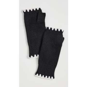 White + Warren Women's Cashmere Crochet Trim Handwarmers, Black/White, One Size