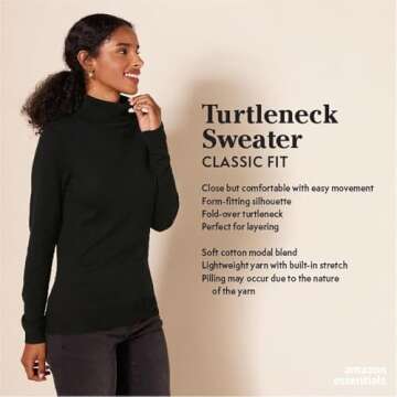 Amazon Essentials Women's Classic-Fit Lightweight Long-Sleeve Turtleneck Sweater (Available in Plus Size), Black, X-Small