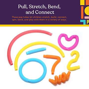 Special Supplies Fun Pull and Stretch Tubes for Kids - Pop, Bend, Build, and Connect Toy, Provide Tactile and Auditory Sensory Play, Colorful, Heavy-Duty Plastic (30-Pack Primary Colors)