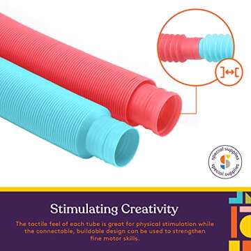 Special Supplies Fun Pull and Stretch Tubes for Kids - Pop, Bend, Build, and Connect Toy, Provide Tactile and Auditory Sensory Play, Colorful, Heavy-Duty Plastic (30-Pack Primary Colors)