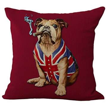 Creative personality American flag and Union Jack pet dog Home Throw Pillow Case Personalized Cushion Cover NEW Home Office Decorative Square 18 X 18 Inches (English Bulldog)