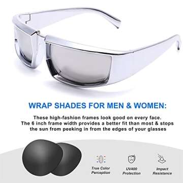 GUVIVI Wrap Around Trendy Sunglasses For Womens Men Fashion Futuristic Rectangle Sunglasses Thick Chunky Sun Glasses Eyewear