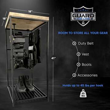 Guard The Line Police Gear Rack - Law Enforcement and Military Gear Stand Organizer - Body Armor Vest, Uniform & Plate Carrier Hanger - Duty Belt Holder - Cop Caddy Tactical Rack