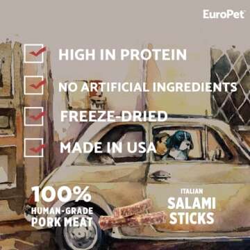 EuroPet Italian Salami Sticks - Artisan Dog Treats | Premium, Healthy Dog Treats | Healthy, High Protein - Freeze Dried | European Inspired | Made in The USA