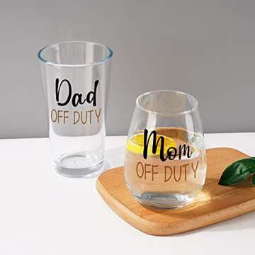 Dad & Mom Off Duty Glass Set - Perfect for New Parents