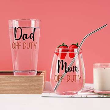 Dad & Mom Off Duty Glass Set - Perfect for New Parents