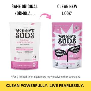 Molly's Suds Original Laundry Detergent Powder | Clean Laundry Detergent Powder for Sensitive Skin | Simple, Effective Ingredients, Stain Fighting | 120 Loads (Lotus & Peony)