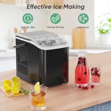 DUMOS Ice Maker Countertop Ice Machine Compact Size with Handle, 26lbs in 24Hrs, 9 Bullet Ice Cubes in 6 Mins, Self-Cleaning Function, Portable for Home, Kitchen, RV, Camping, Quiet Operation, Black