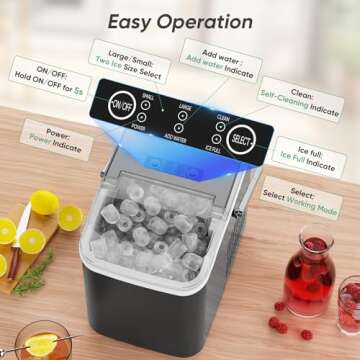 DUMOS Ice Maker Countertop Ice Machine Compact Size with Handle, 26lbs in 24Hrs, 9 Bullet Ice Cubes in 6 Mins, Self-Cleaning Function, Portable for Home, Kitchen, RV, Camping, Quiet Operation, Black