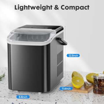 DUMOS Ice Maker Countertop Ice Machine Compact Size with Handle, 26lbs in 24Hrs, 9 Bullet Ice Cubes in 6 Mins, Self-Cleaning Function, Portable for Home, Kitchen, RV, Camping, Quiet Operation, Black