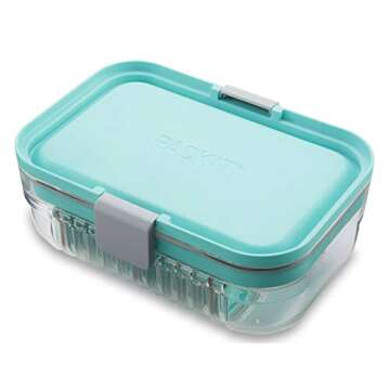 PackIt Mod Lunch Bento Food Storage Container, Mint Green, Shatterproof Crystal Clear Base, with Leak-resistant Dividers and Lid, Microwavable, Dishwasher Safe, Perfect for Meal Prep