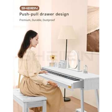 SHEIRIN digital piano 88 keys weighted keyboard electric piano beginners stand full size upright pedal musical SR-PH80 (WHITE)