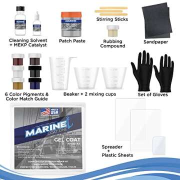 Marine Coat One Gel Coat Repair Kit for Boats, Repairs Nicks Holes on Fiberglass Hulls with MEKP Hardener for Hard Cure & Complete Color Match Kit (6 Colors)