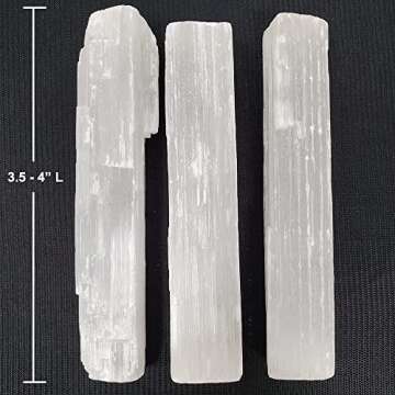 New Age Imports, Inc.® ~ Premium Quality Selenite Sticks 4". Great for Wicca, Reiki, Healing, Metaphysical, Chakra, Positive Energy, Meditation, Protection, Decoration or Gift (4" - 3 Stick Pack)