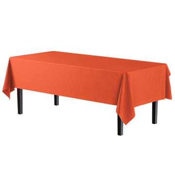 Exquisite 6-Pack Premium Plastic Tablecloth 54in. x 108in. Rectangle Plastic Table Cover - Orange