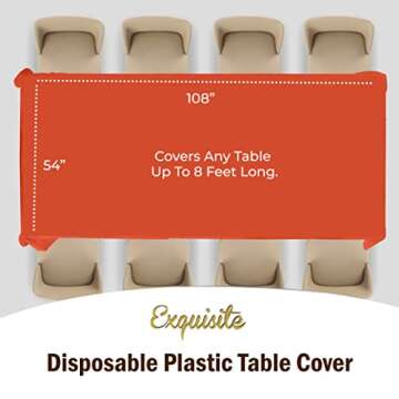 Exquisite 6-Pack Premium Plastic Tablecloth 54in. x 108in. Rectangle Plastic Table Cover - Orange