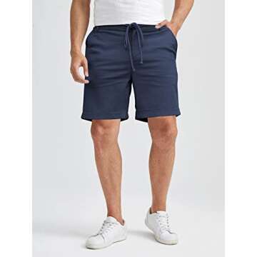 Men's Linen Casual Classic Shorts Elastic Waist Summer Beach Lightweight Board Slim-Fit with Pockets Navy Blue