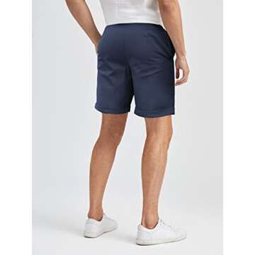 Men's Linen Casual Classic Shorts Elastic Waist Summer Beach Lightweight Board Slim-Fit with Pockets Navy Blue