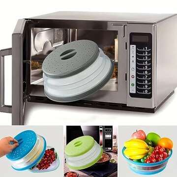 Microwave Splatter Cover Vented for Food, Splatter Guard & Colander Kitchen Gadget for Fruit Vegetables Microwave Plate Cover with Hook Hole,Dishwasher-Safe,BPA-Free Silicone & Plastic (1 Pack)