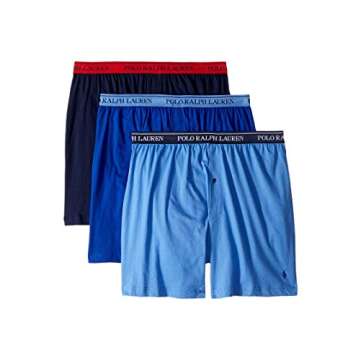 POLO RALPH LAUREN Classic Fit w/Wicking 3-Pack Knit Boxers Aerial Blue/Rugby Royal/Cruise Navy SM