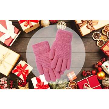 Winter Gloves for Boys Girls - Kids Warm Knit Thermal Cable Knitted Gloves Pink Wool Fleece Lined Mittens for Cold Weather